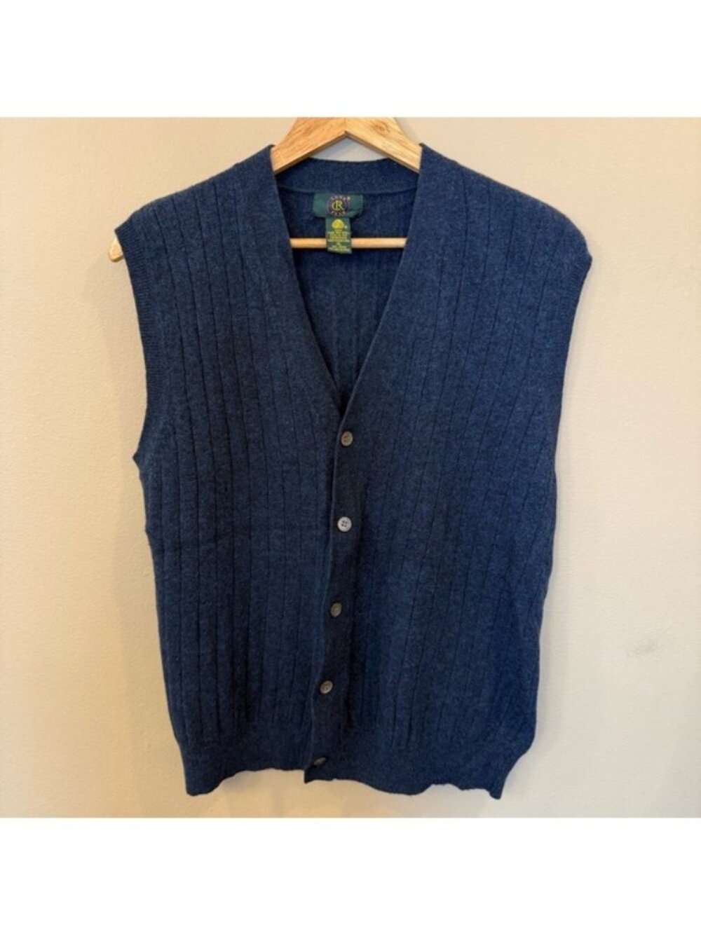 Vintage Club Room Lambswool Sweater Vest XL Navy Blue Button Front Hong Kong